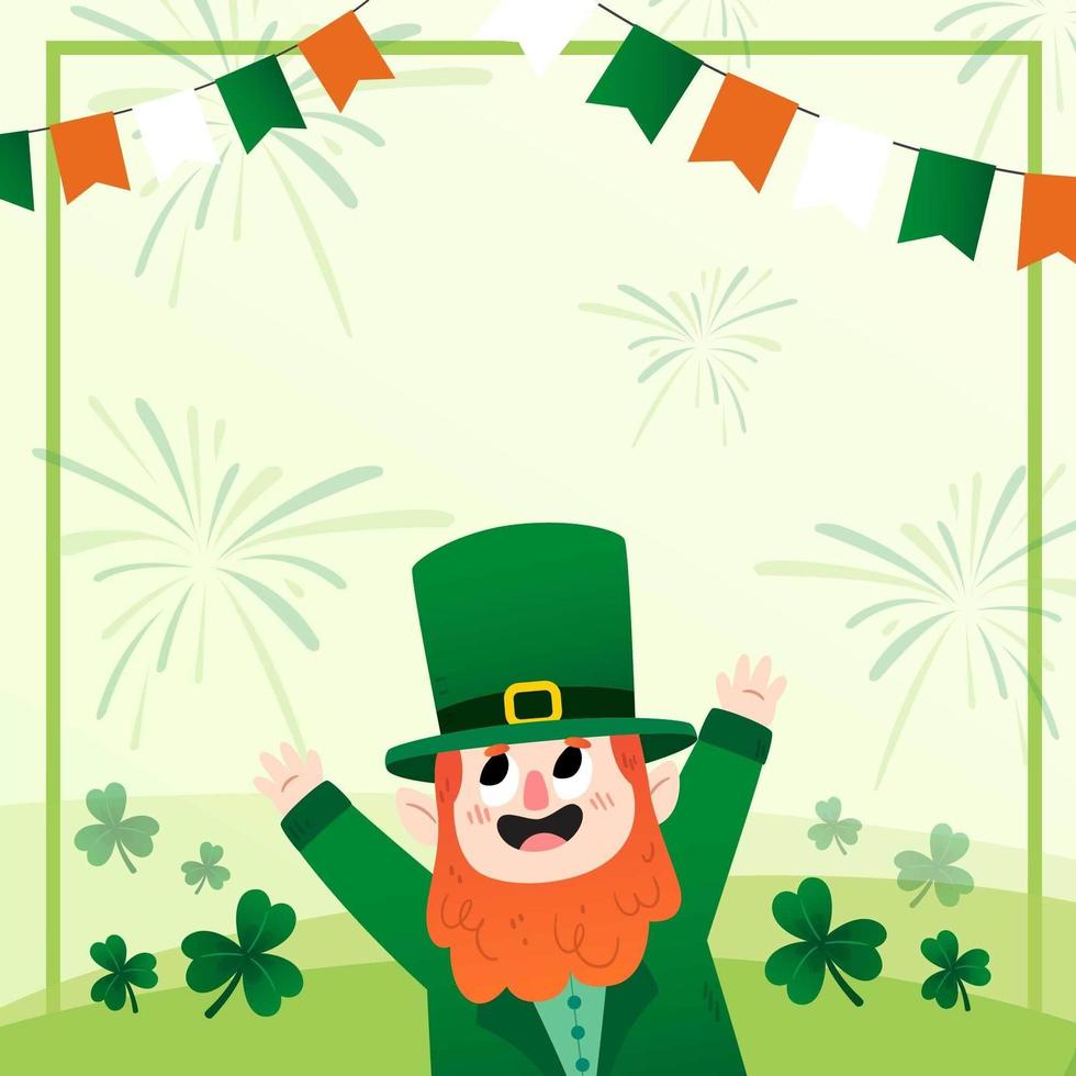 Happy Leprechaun in 3 Leaf Clover Hill Background vector