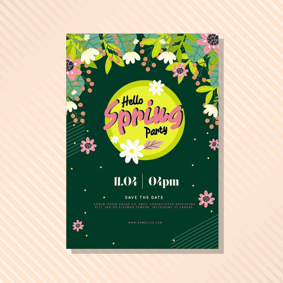 hola primavera kit de cartel de fiesta floral vector