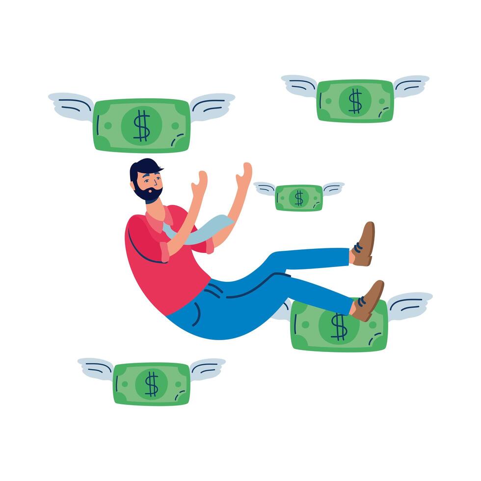 elegant business man with bills flying vector
