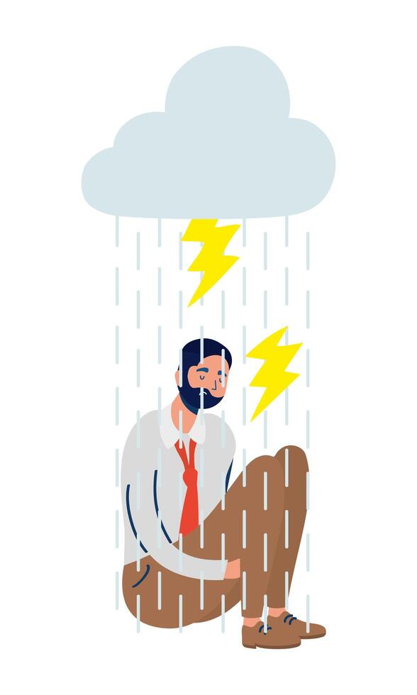 elegante, hombre de negocios, estresado, con, tormenta, rayos vector