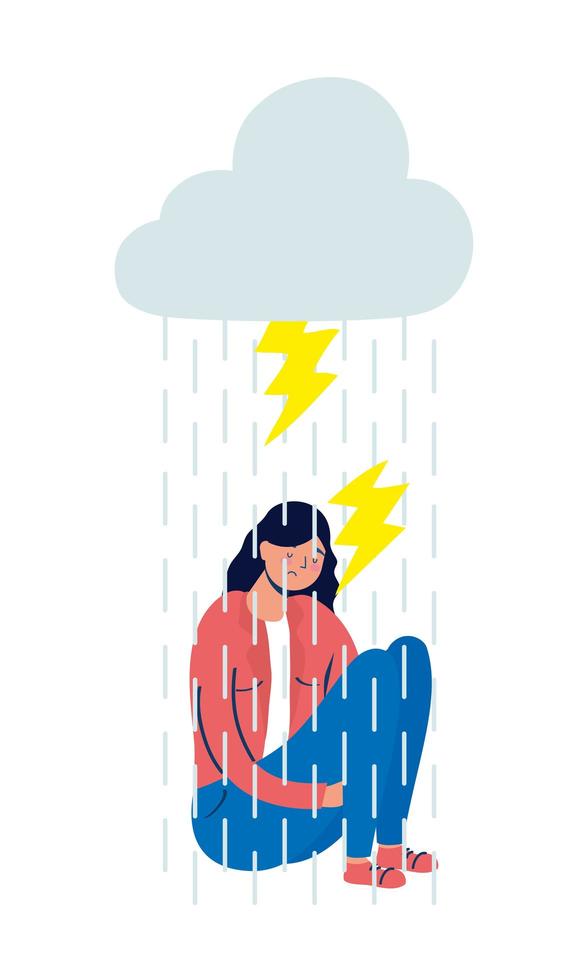 elegant business woman stressed with lightning and cloud vector