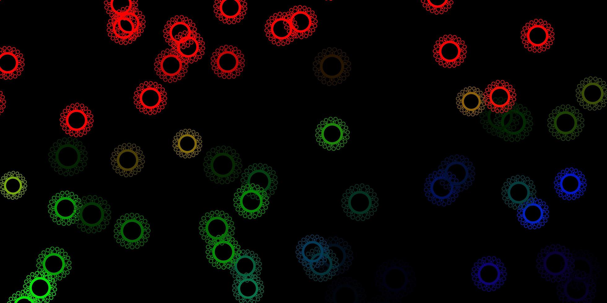 Telón de fondo de vector multicolor oscuro con símbolos de virus