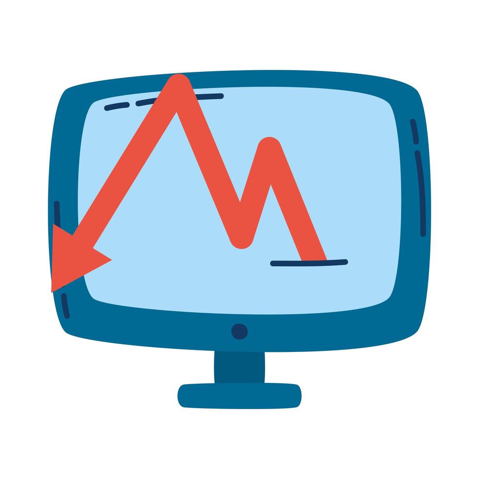 desktop computer with statistics arrow vector