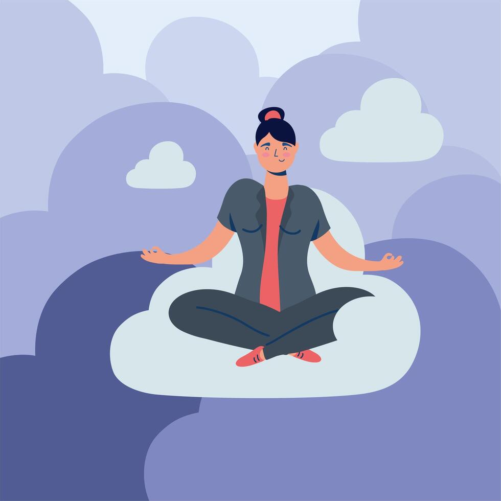 elegant business woman in lotus position on the cloud vector