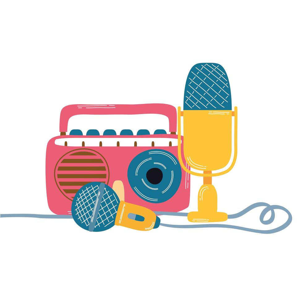 radio music player and microphones vector