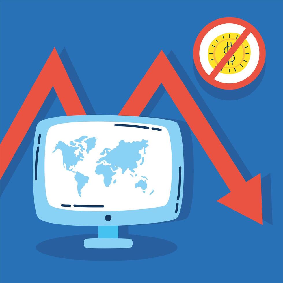 desktop computer with statistics arrow vector