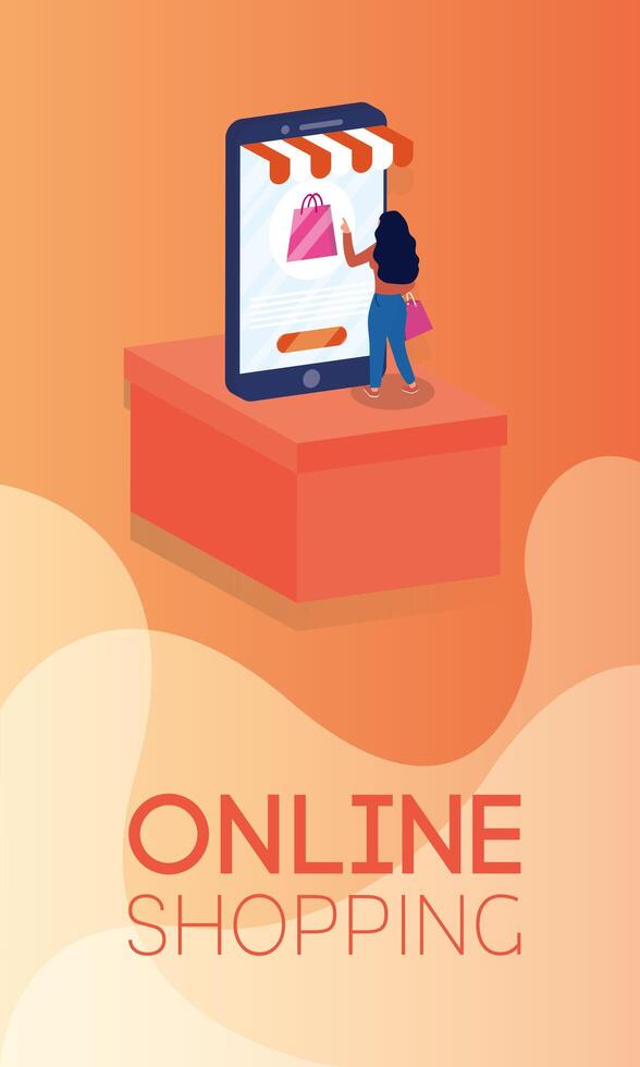 shopping online ecommerce with woman buying in smartphone vector