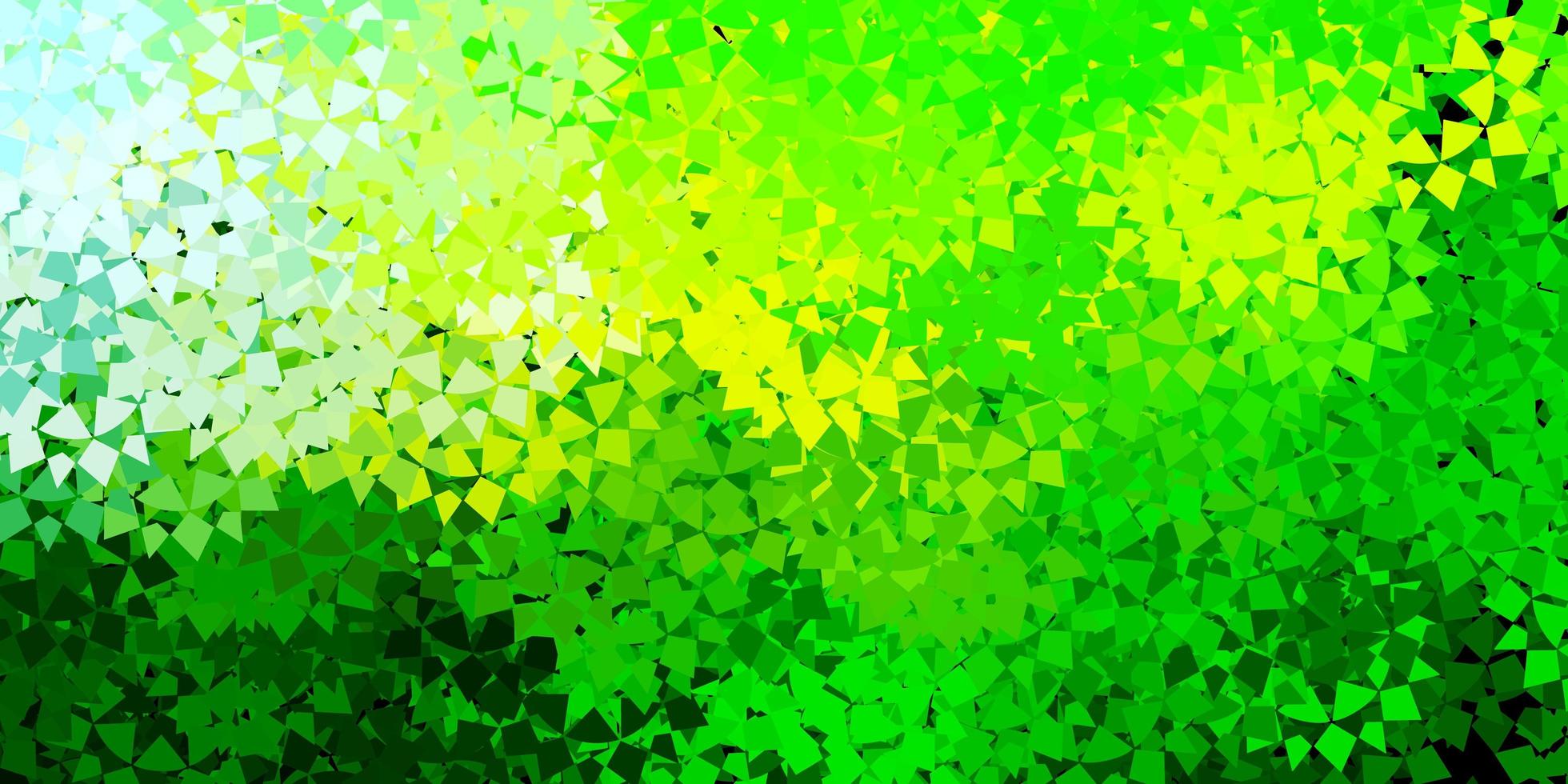 Telón de fondo de vector verde claro, amarillo con triángulos, líneas.