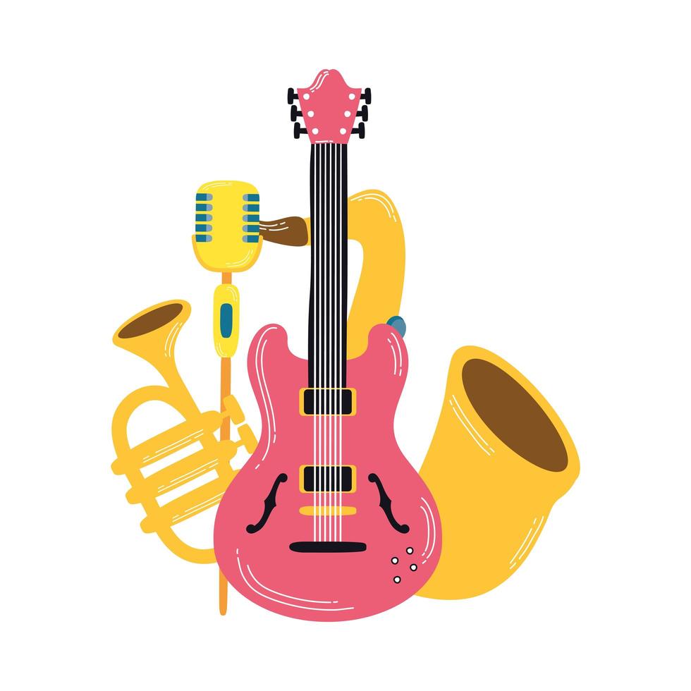 saxophone and musical instruments icons vector