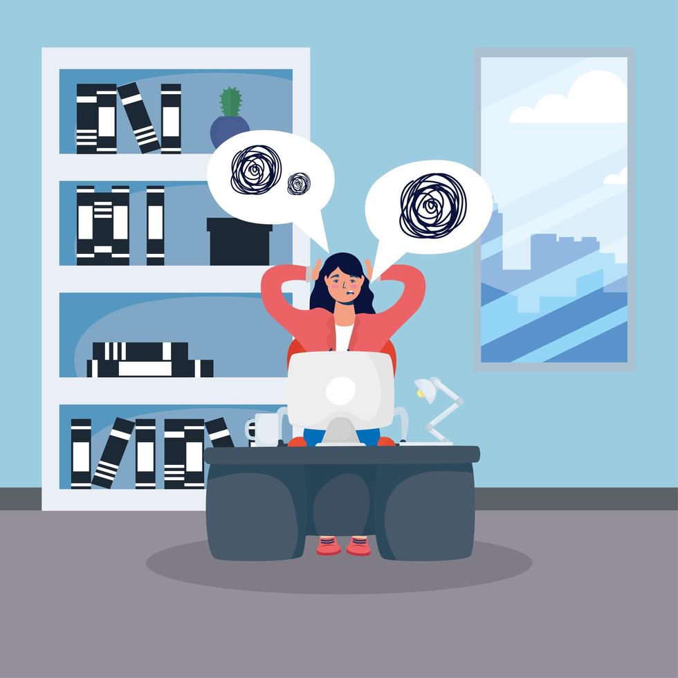 stressed business woman working in desktop vector