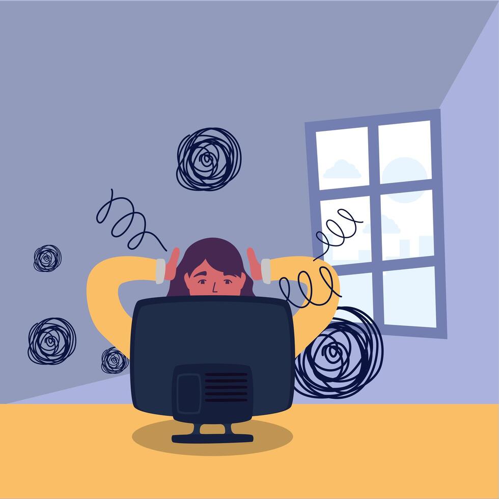 stressed business woman working in desktop vector