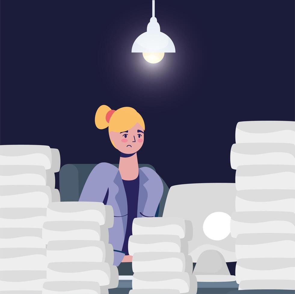 stressed business woman working in desktop vector