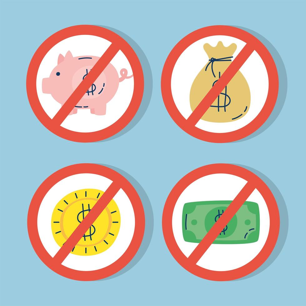 money icons with denied symbol vector