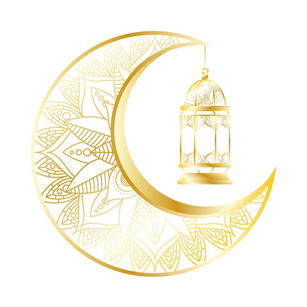 luna dorada y linterna colgando ramadan kareem vector