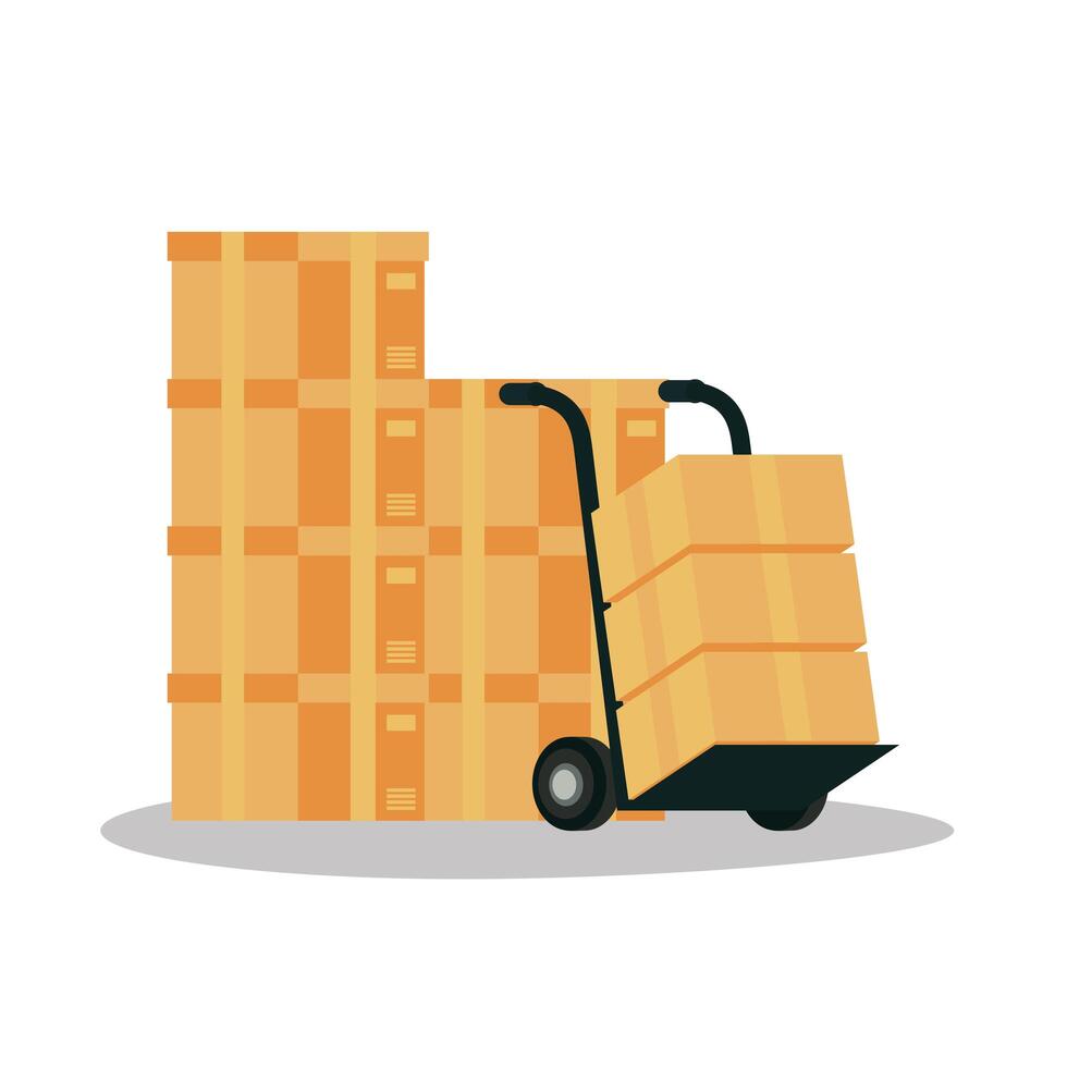 cart with boxes carton delivery service vector