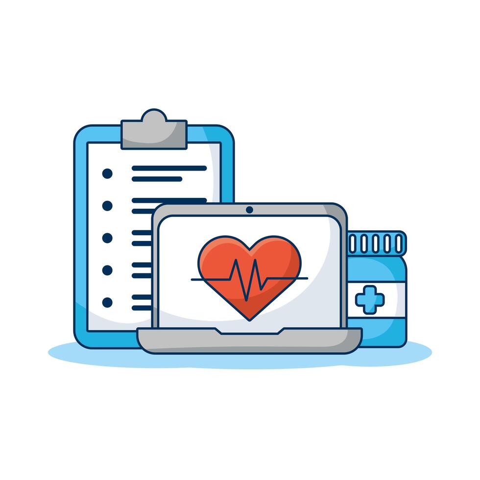 laptop computer with heart cardio and order telemedicine vector