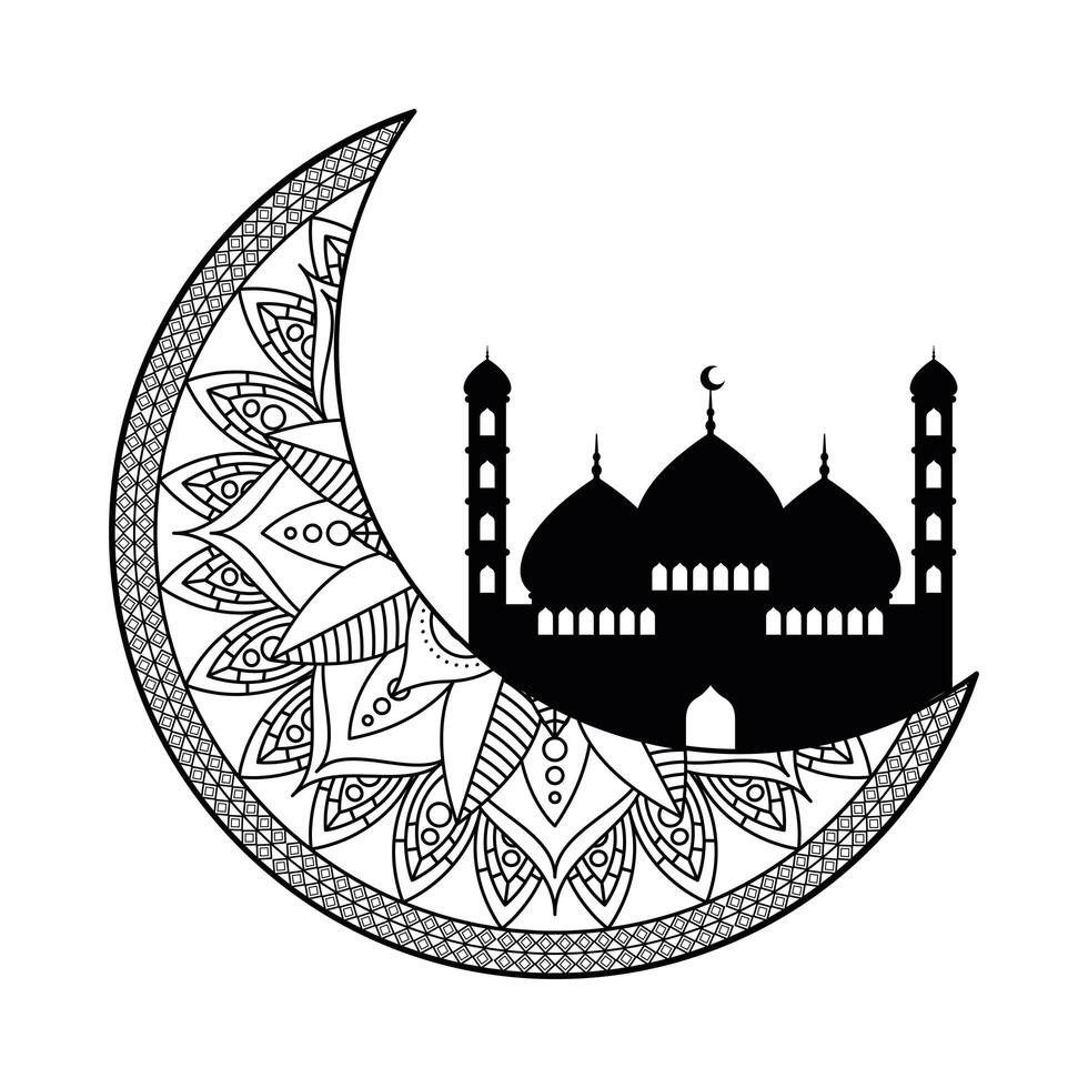 decoración monocromática de la luna y el taj mahal ramadan kareem vector