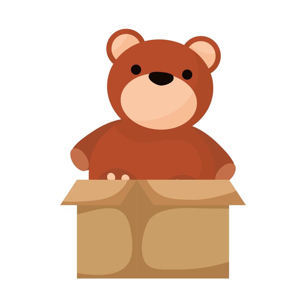 caja de donación de caridad con osito de peluche vector