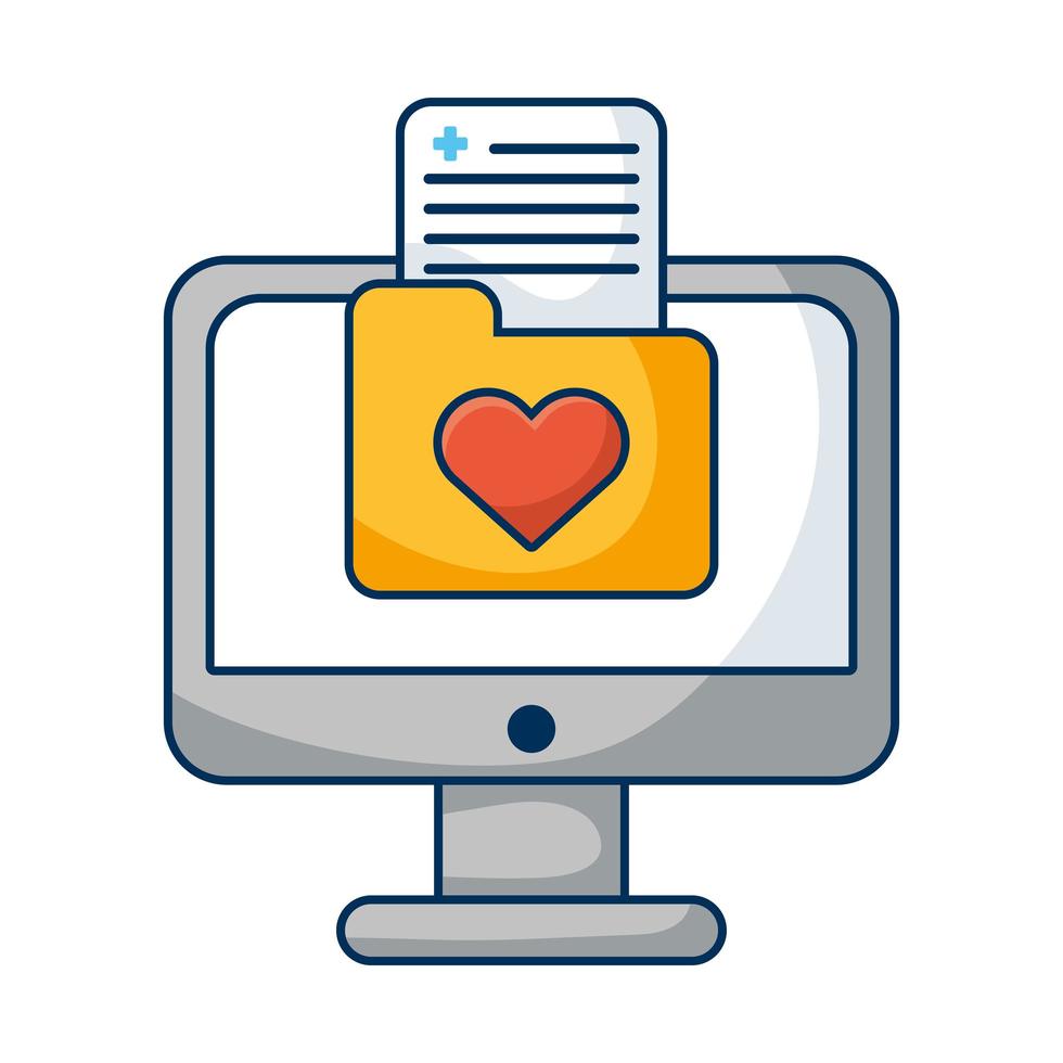 desktop computer with heart folder vector