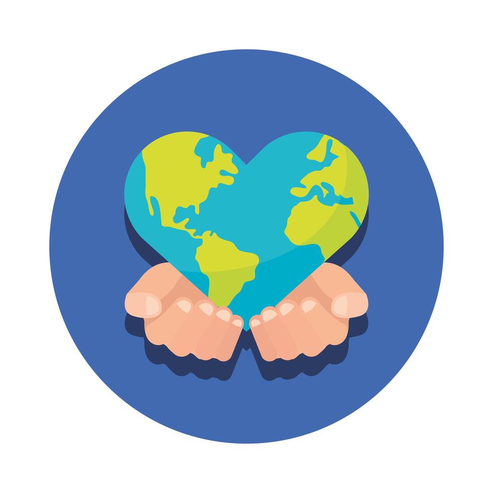 hands lifting world planet earth with heart shape vector