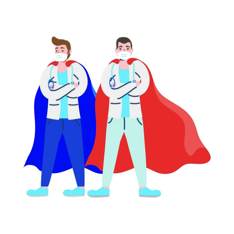 super doctors with hero cloaks vs covid19 vector