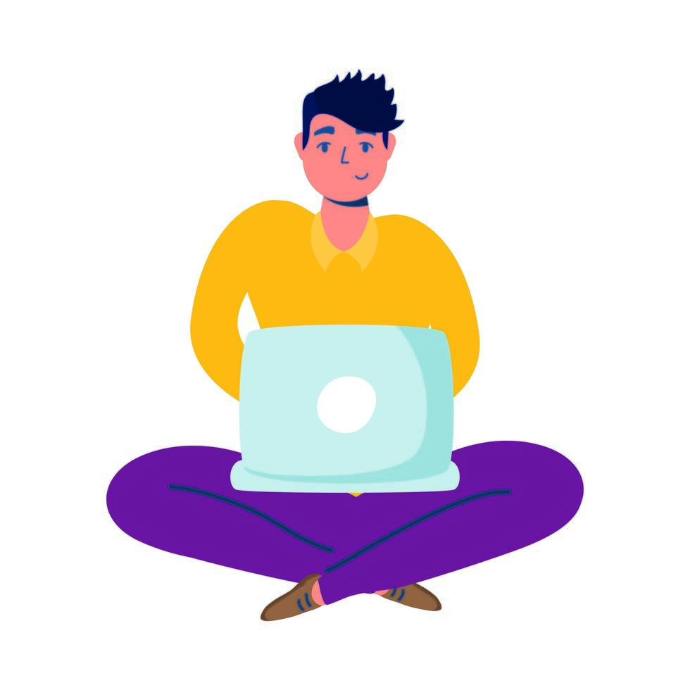 man using laptop computer icon vector