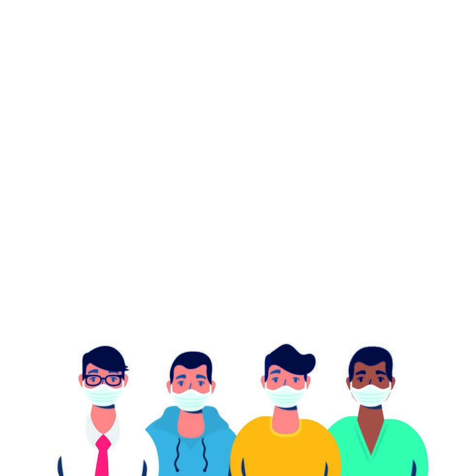 group of men using face masks characters vector