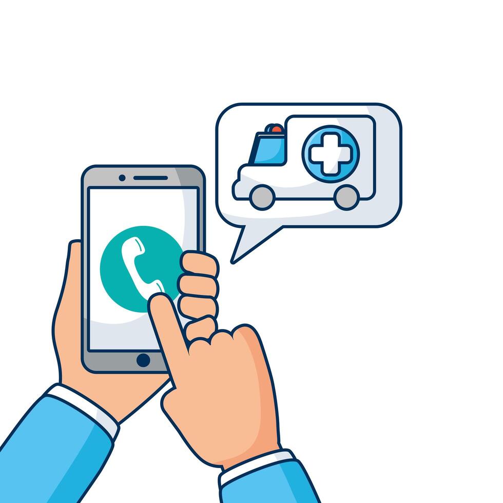 smartphone with call ambulance telemedicine technology vector