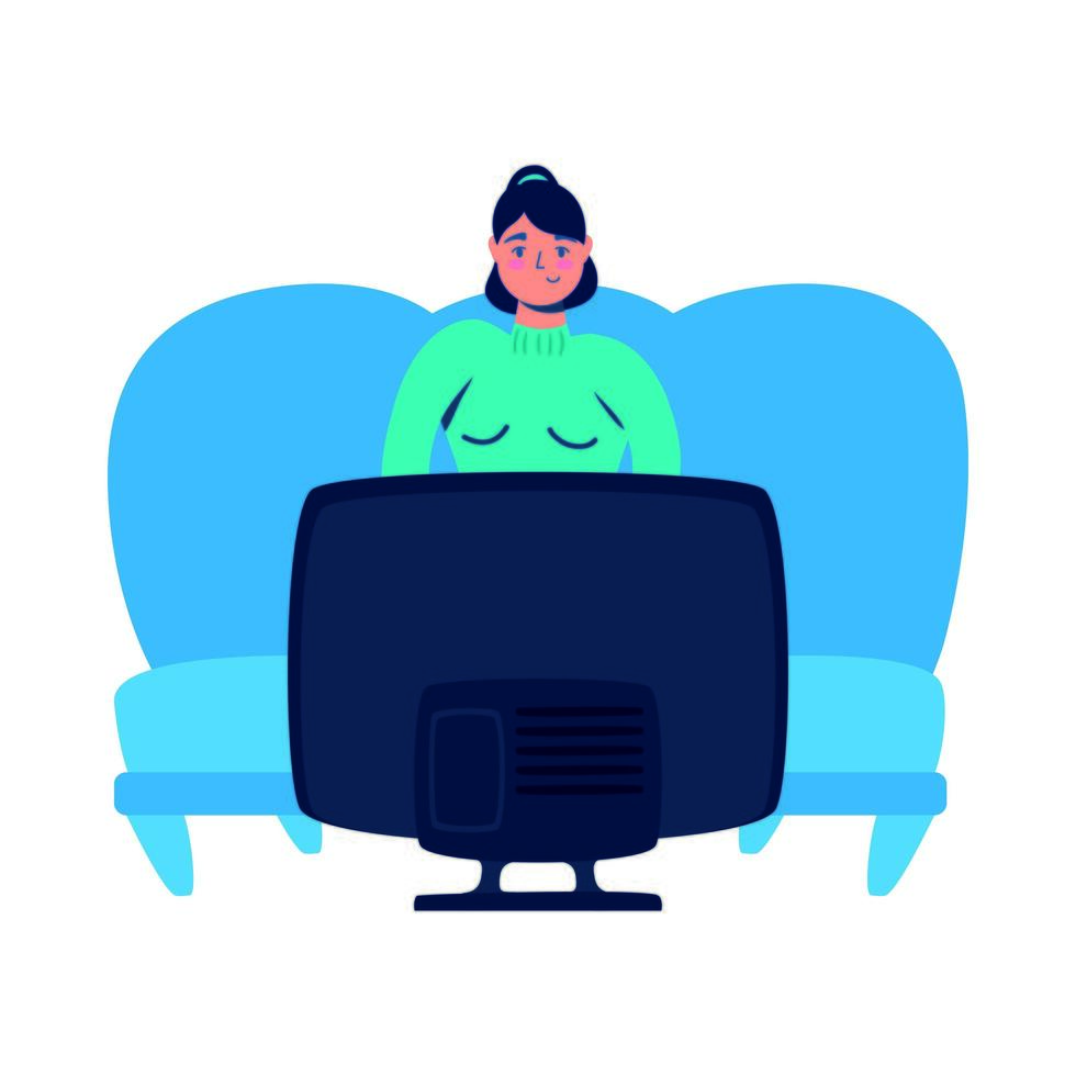 woman watching TV in living room vector