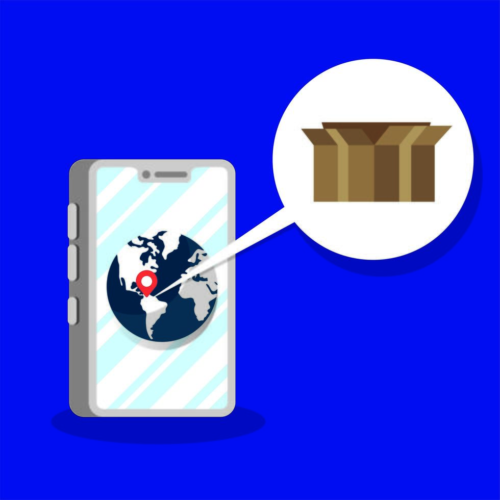 Servicio de entrega de cajas de cartón en smartphone. vector