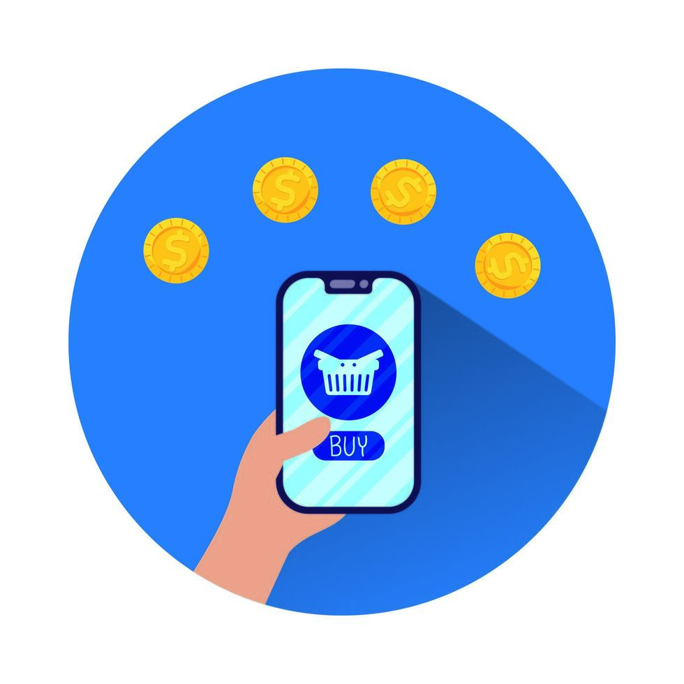 smartphone with shopping basket ecommerce vector