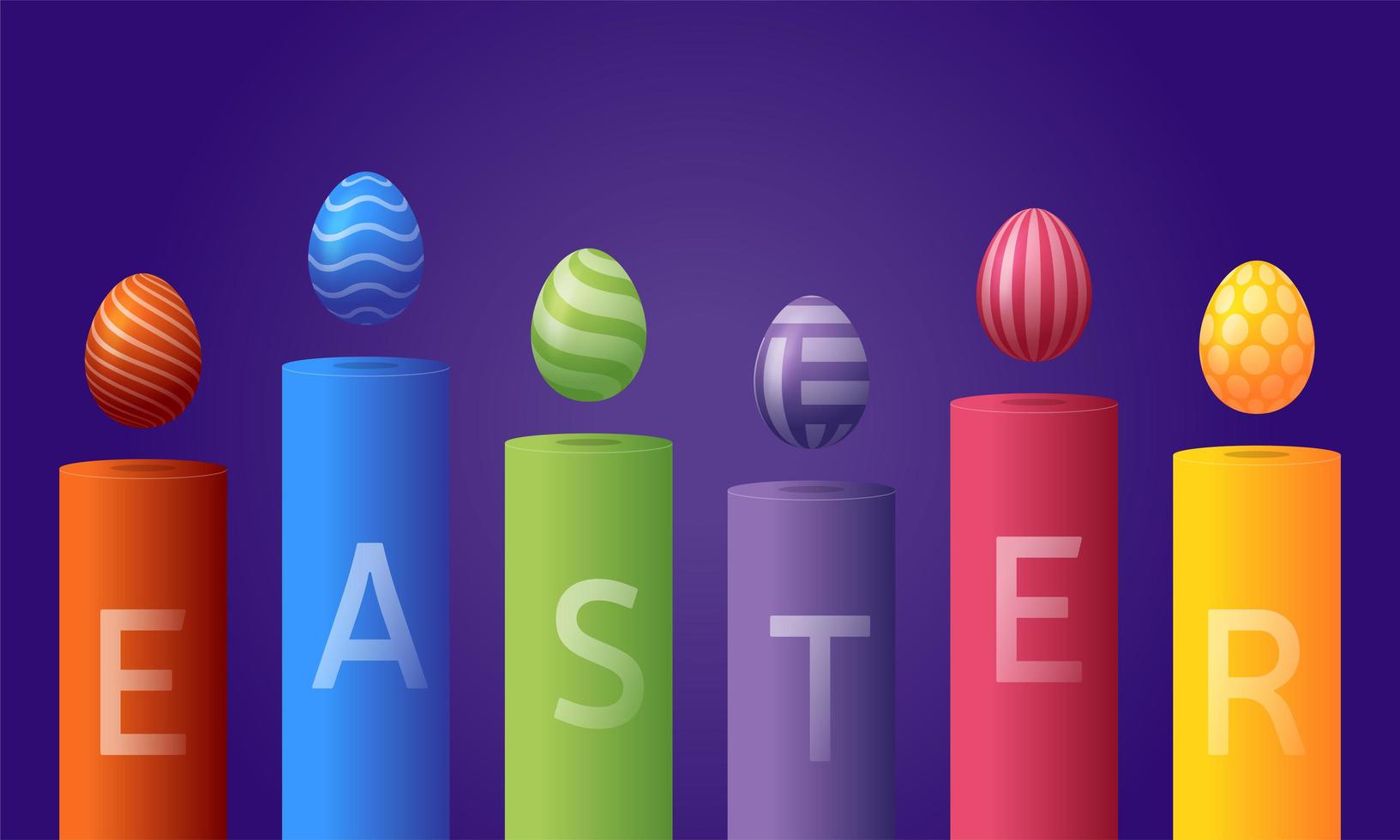 Easter card with candles and colorful eggs vector