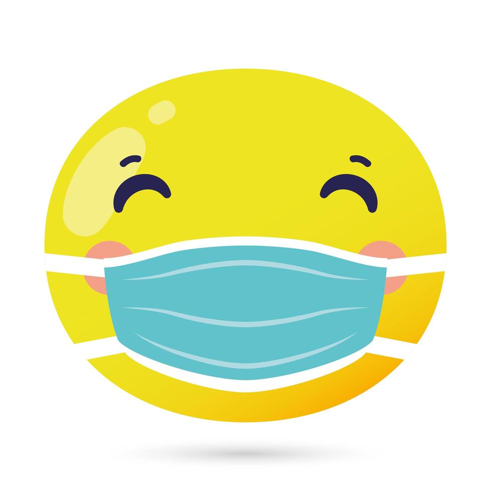Cara de emoji con máscara médica personaje divertido vector
