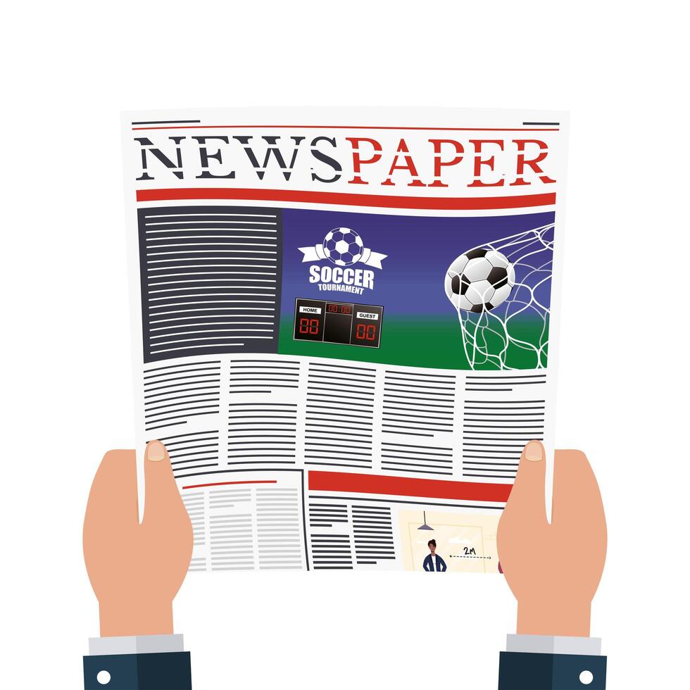 person reading newspaper with soccer and social distancing vector