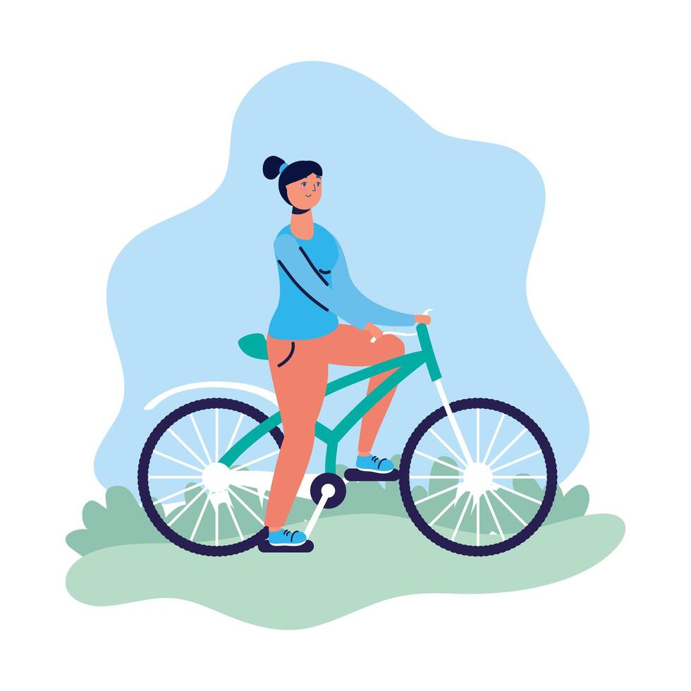 mujer joven mujer en bicicleta vector