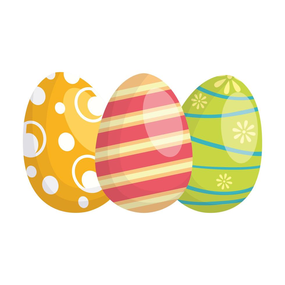 felices pascuas, tres huevos, pintura, iconos vector