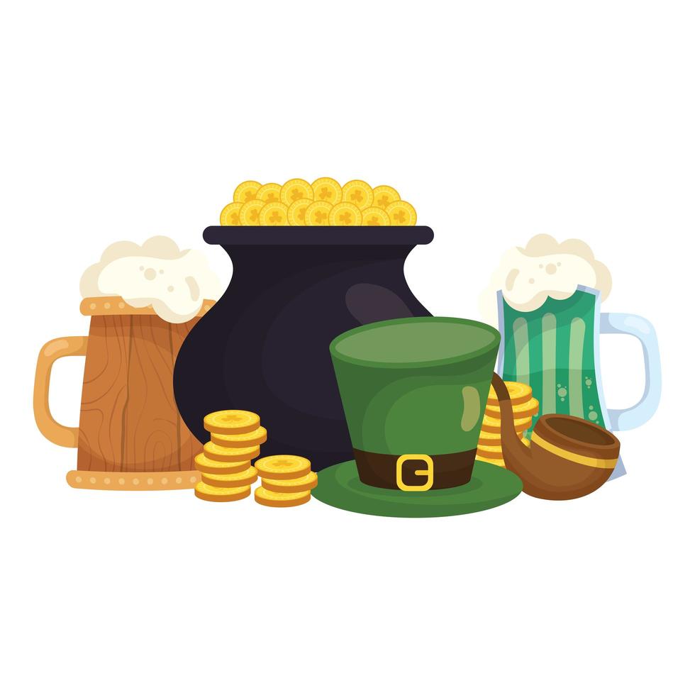 elf treasure cauldron with coins vector