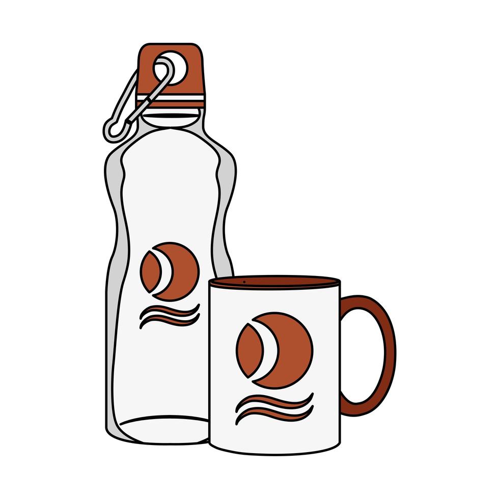 gym bottle and mug branding isolated icons vector