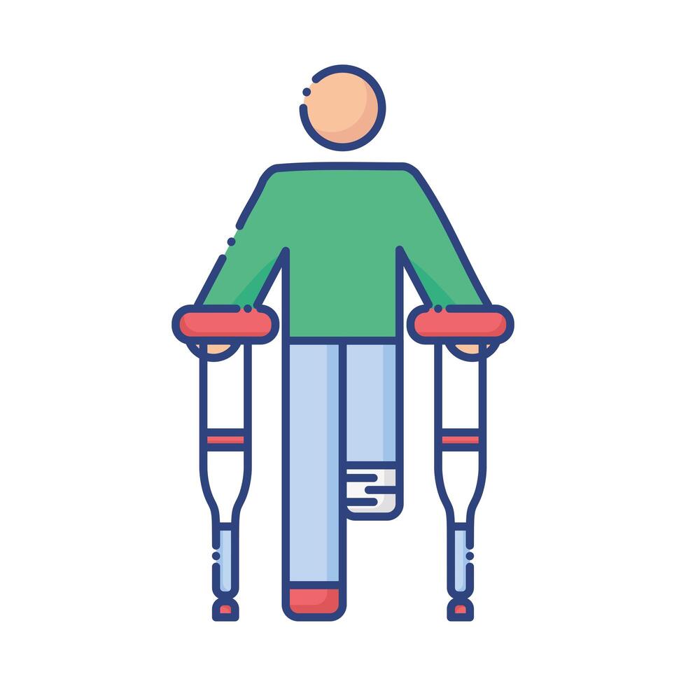 man without a leg using crutches flat style icon vector