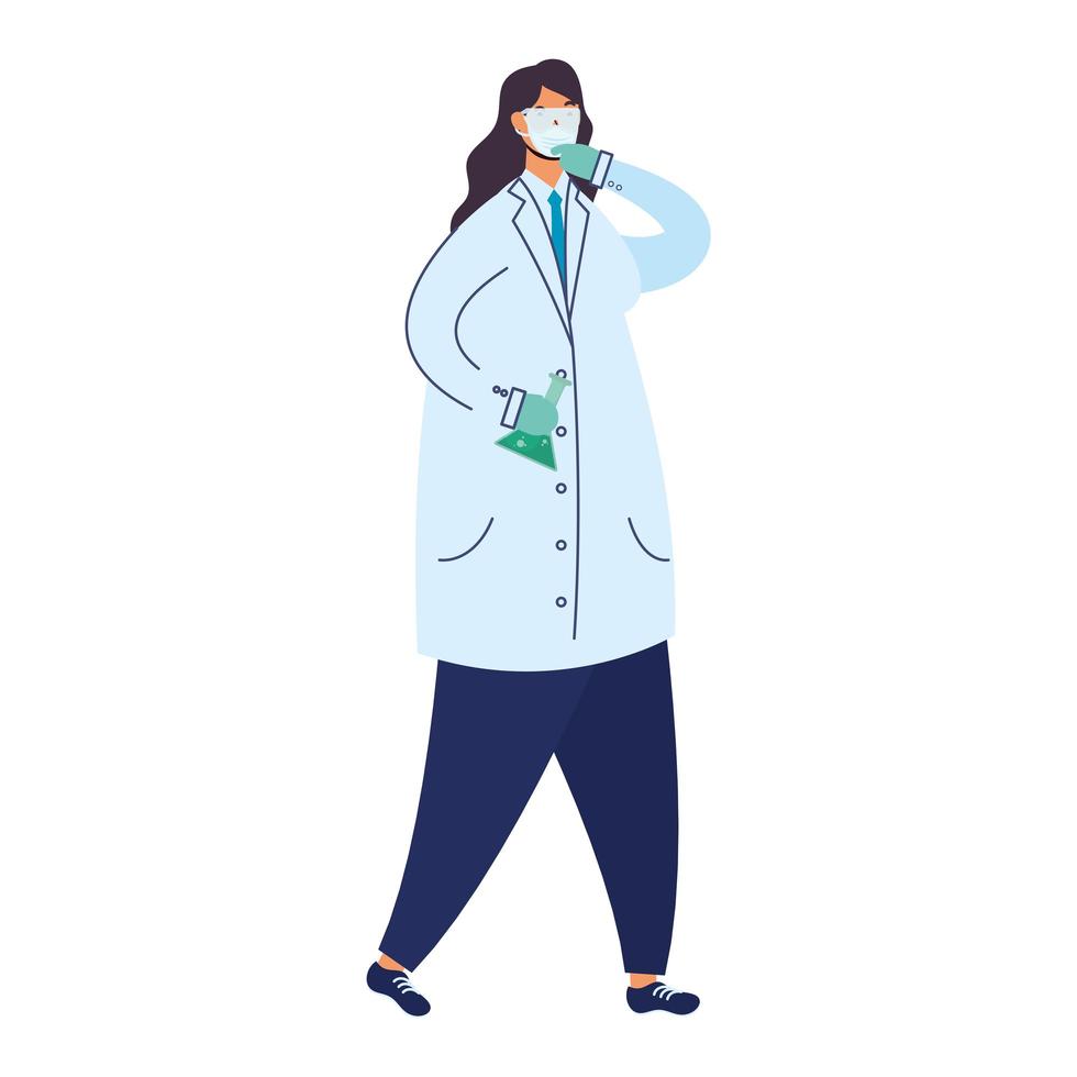 female doctor wearing medical mask with test flask vector