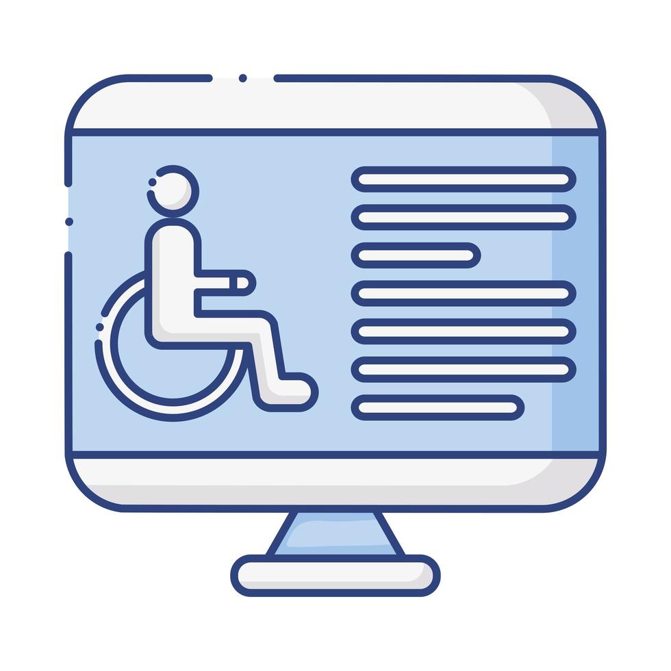 desktop with wheelchair disabled flat style icon vector