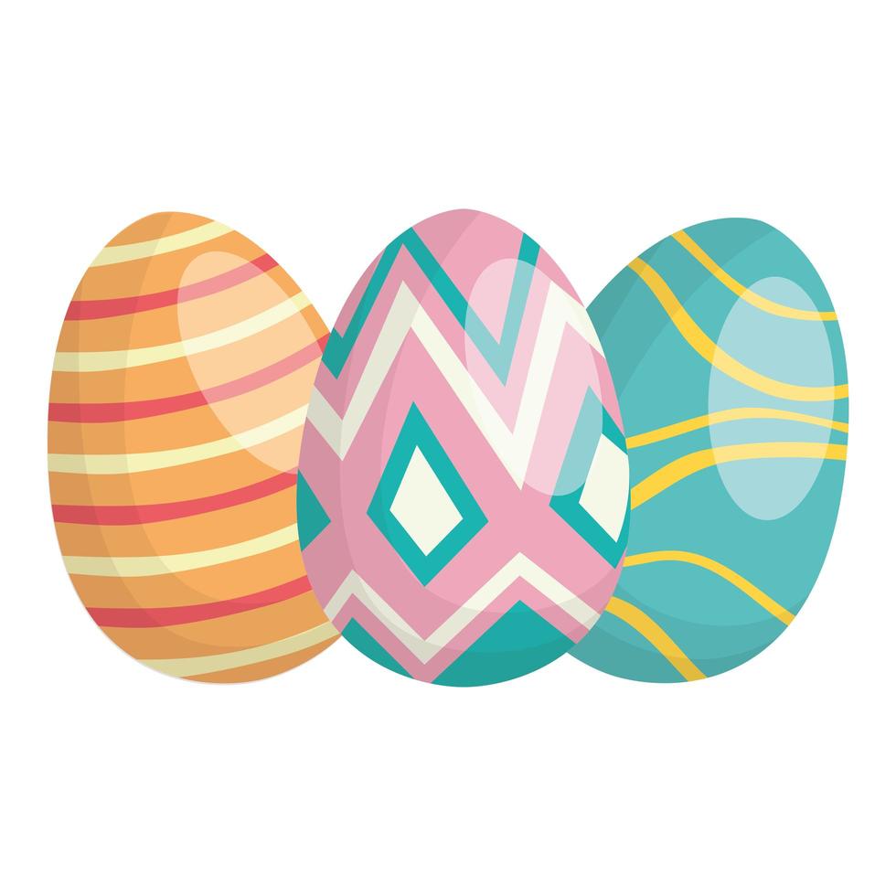 felices pascuas, tres, conjunto, huevos, pintura, iconos vector