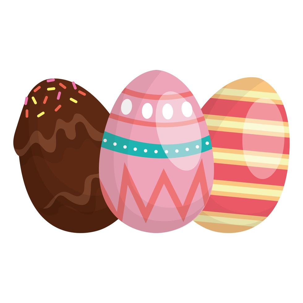 happy easter three eggs paint and chocolate cream vector