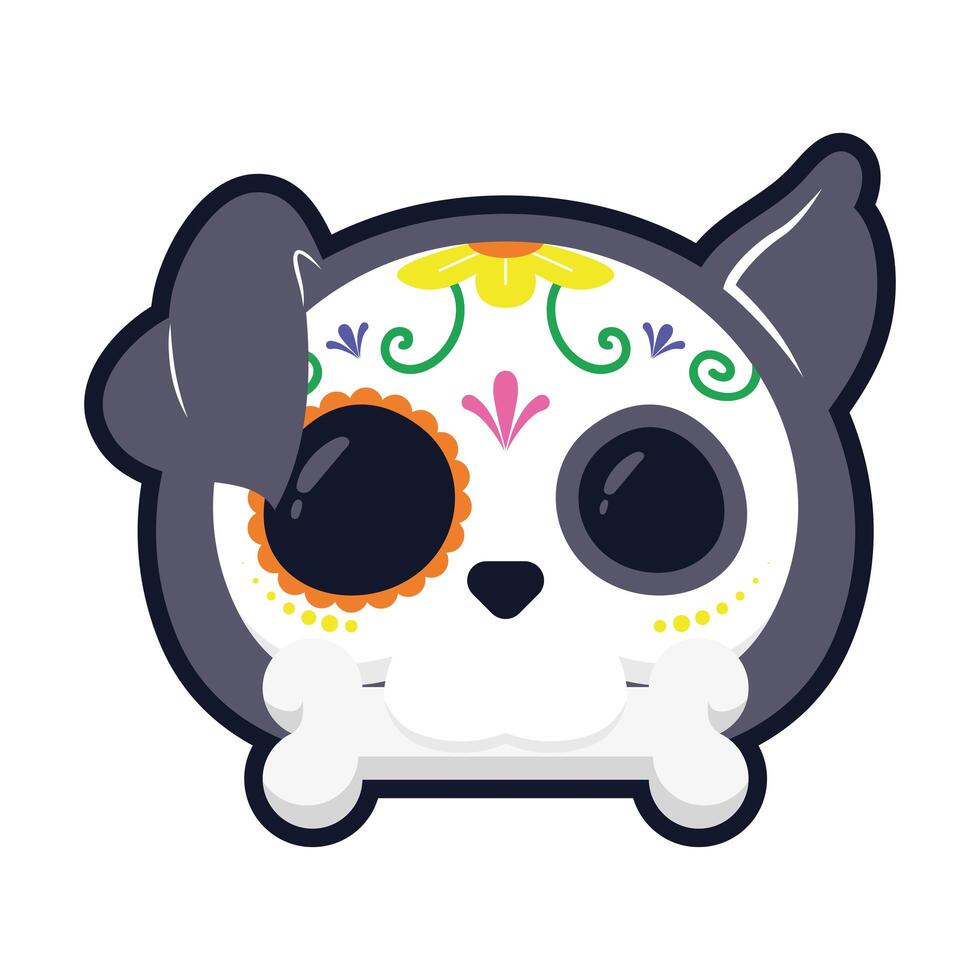 Diseño de ilustración de vector de icono de estilo plano de cabeza de cráneo de perro mexicano tradicional