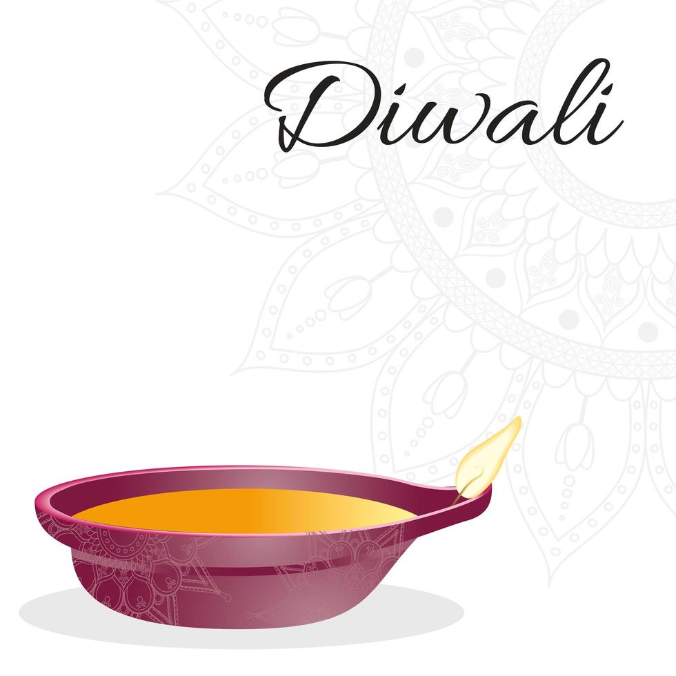 Feliz celebración de diwali letras con vela en fondo blanco, diseño de ilustraciones vectoriales vector