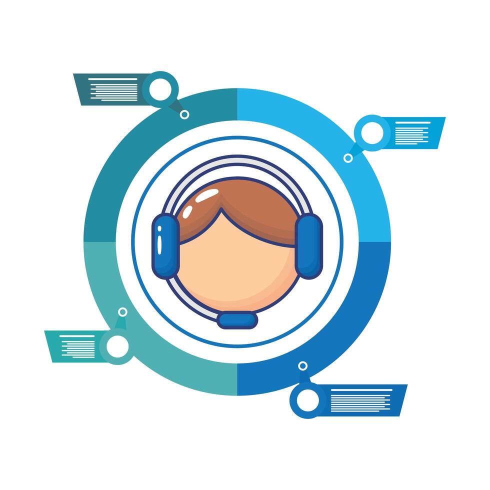 man with headset infographics statistics flat style icon vector