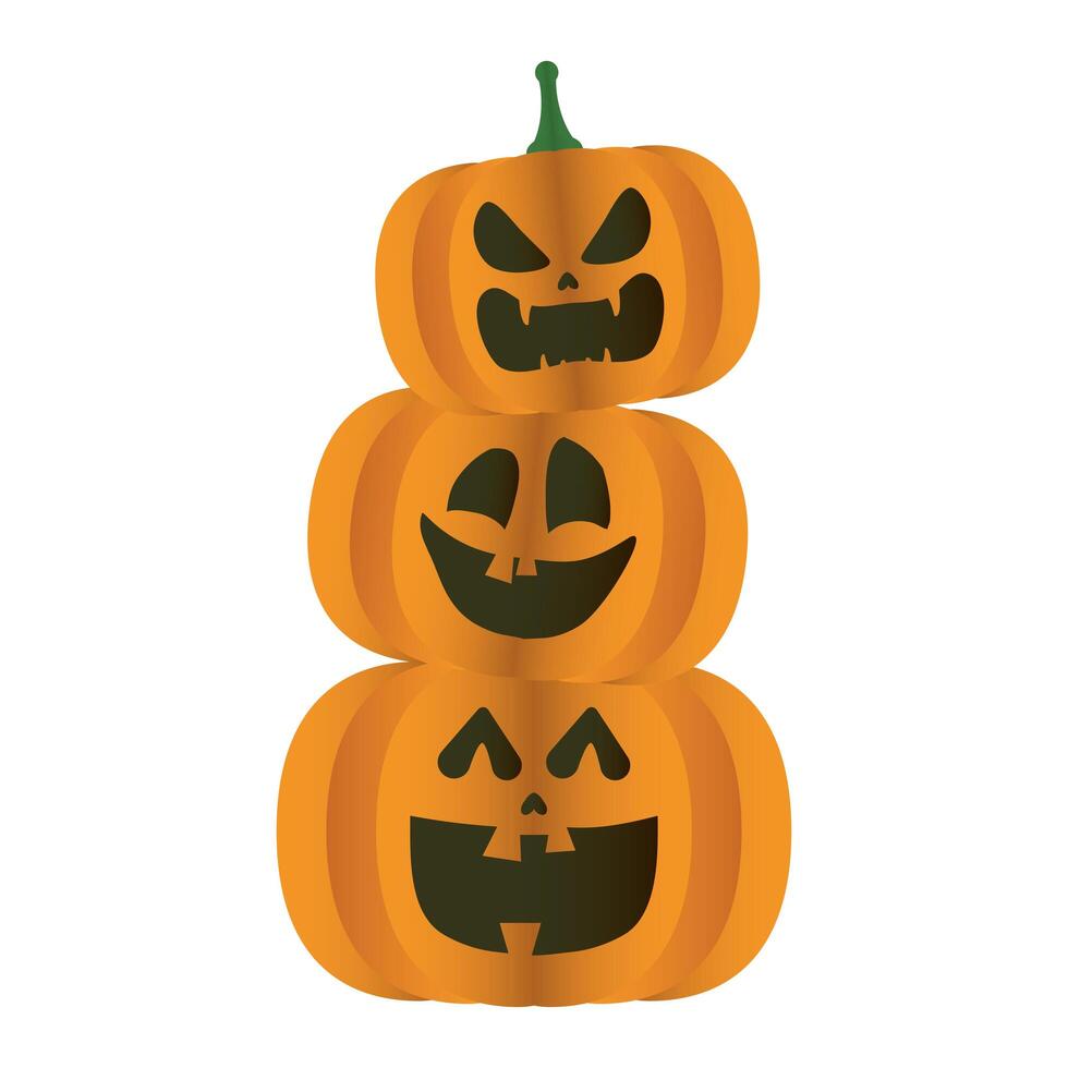 halloween pumpkins faces pile tower icon vector