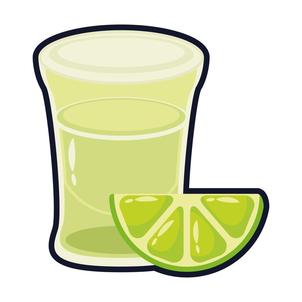 tequila cup with lemon Mexican flat style icon vector illustration design