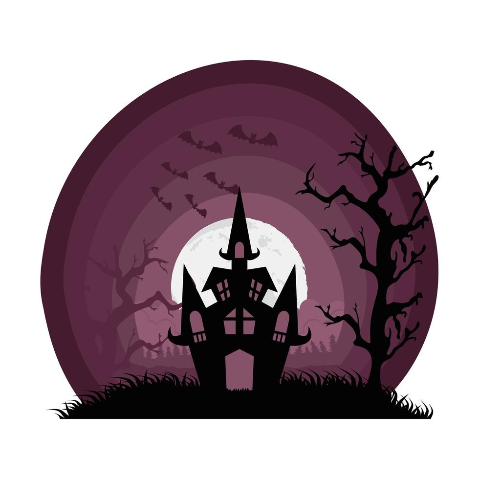 halloween haunted castle in dark scene vector