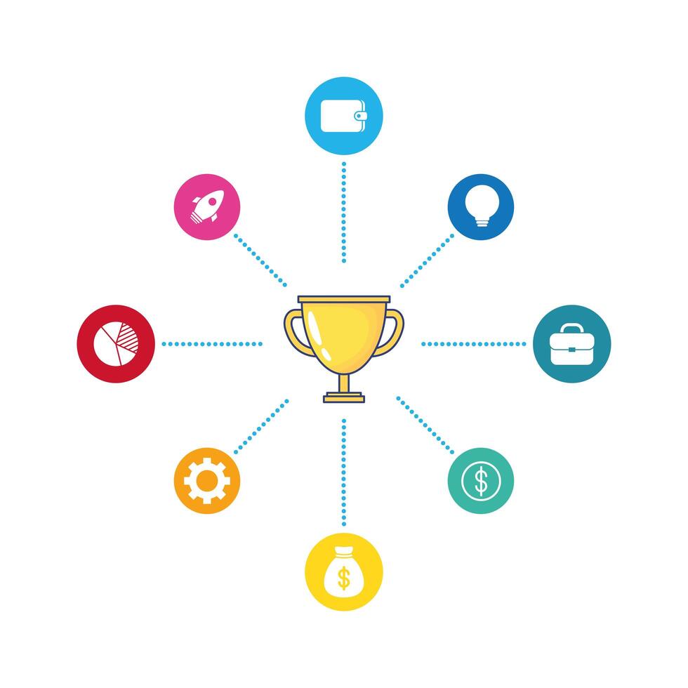 trophy and financial icons infographics statistics flat style vector